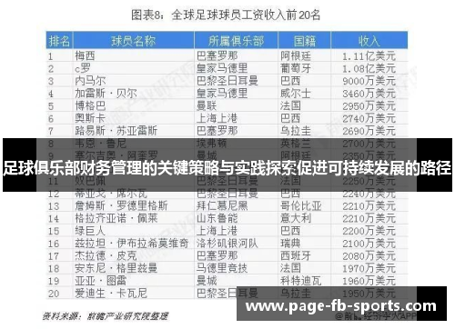 足球俱乐部财务管理的关键策略与实践探索促进可持续发展的路径