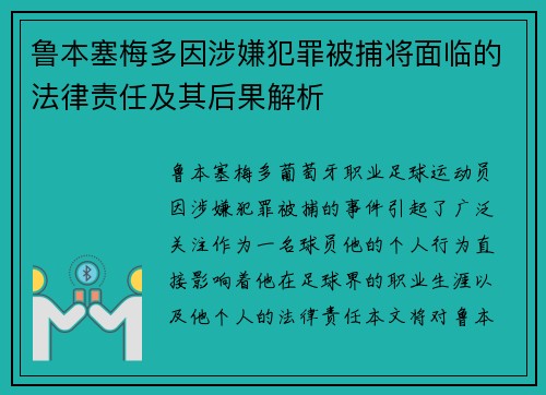 鲁本塞梅多因涉嫌犯罪被捕将面临的法律责任及其后果解析